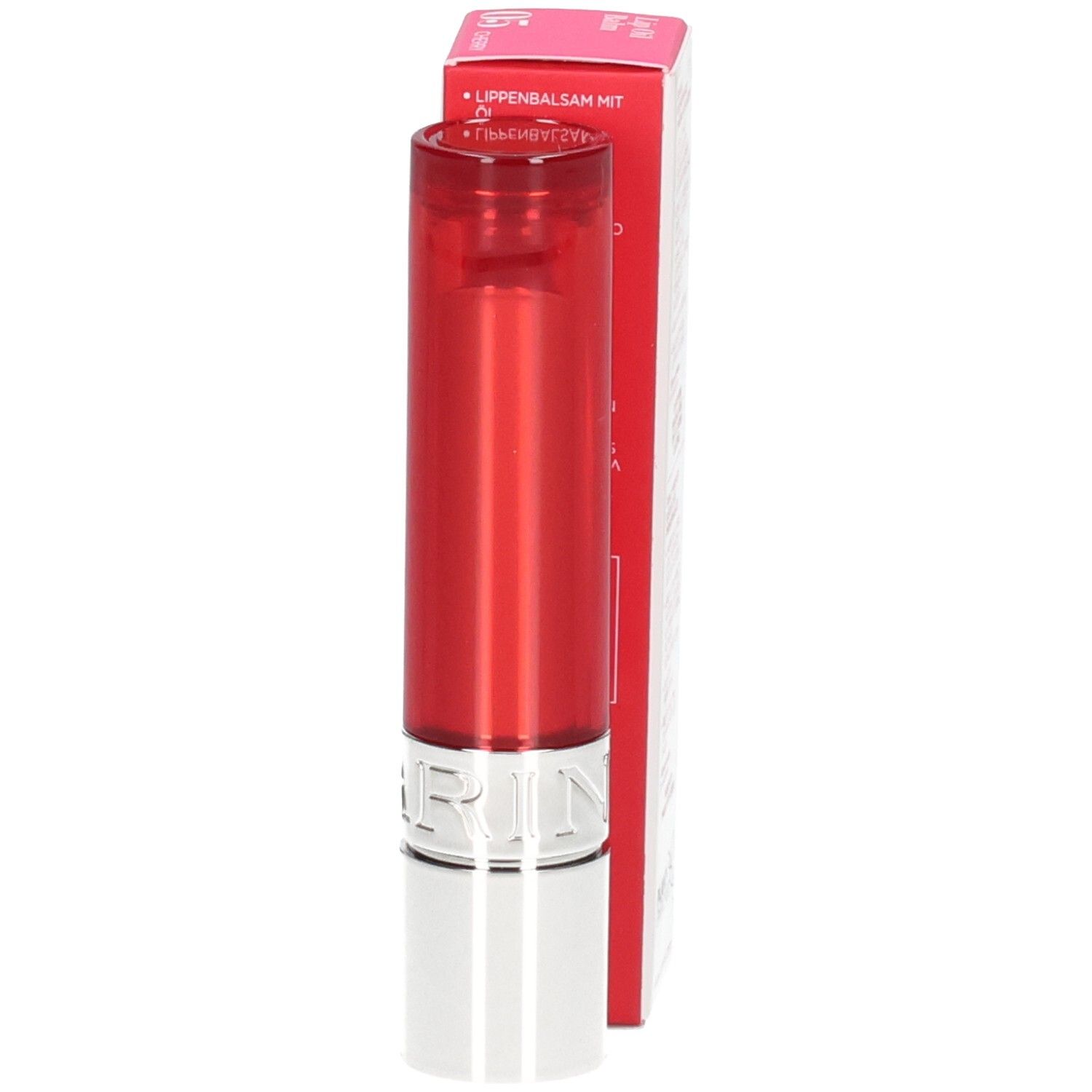 Clarins Lip Balm Oil 05 dans son étui rouge, boîte.