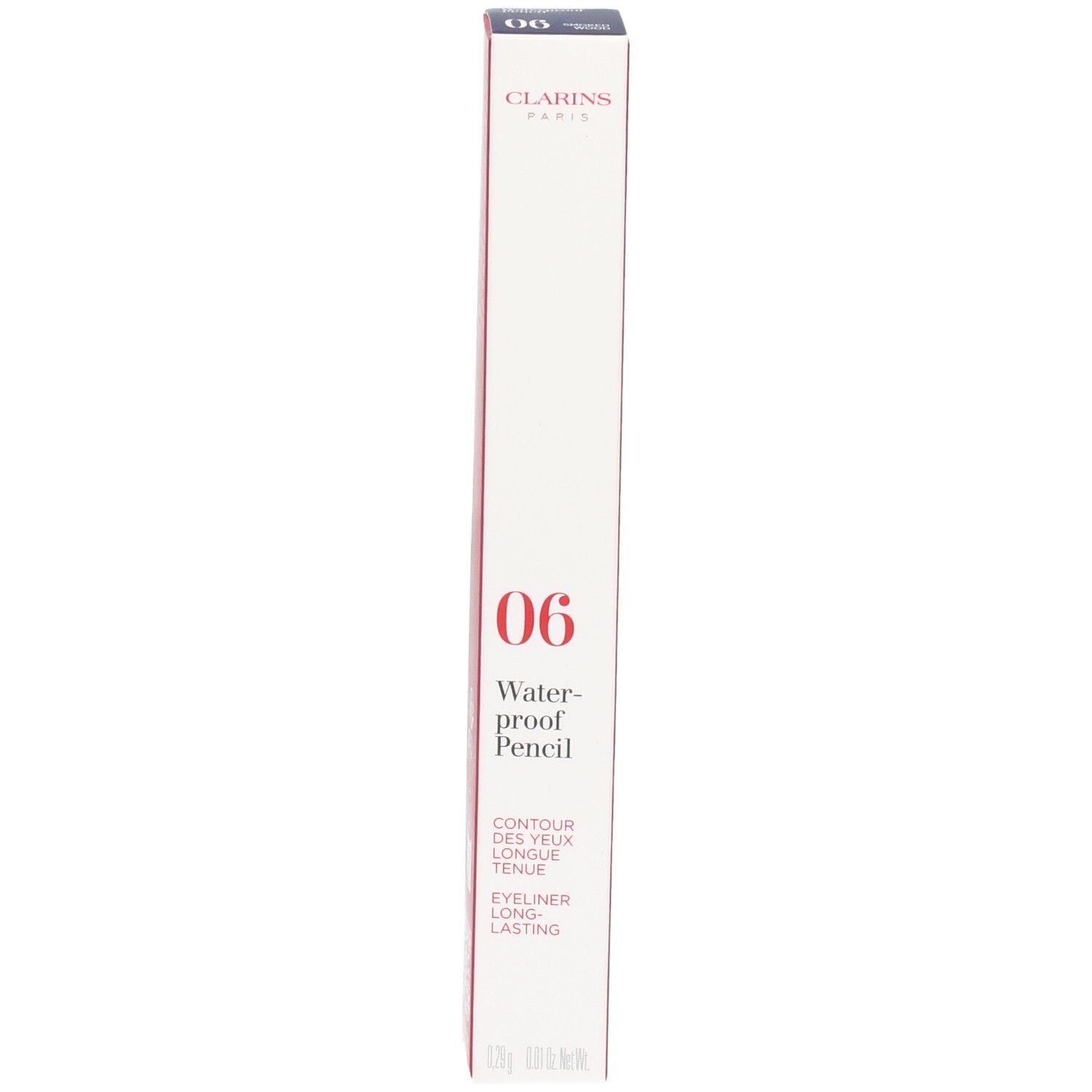 Emballage Crayon Yeux Waterproof 06 Smoked Wood Clarins. Façade avec numéro et nom du produit.