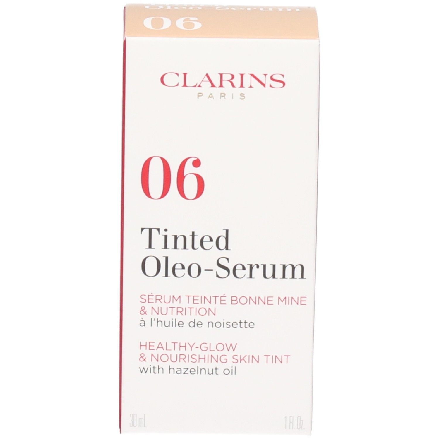Emballage Clarins Tinted Oleo-Serum avec numéro 06 et nom du produit.