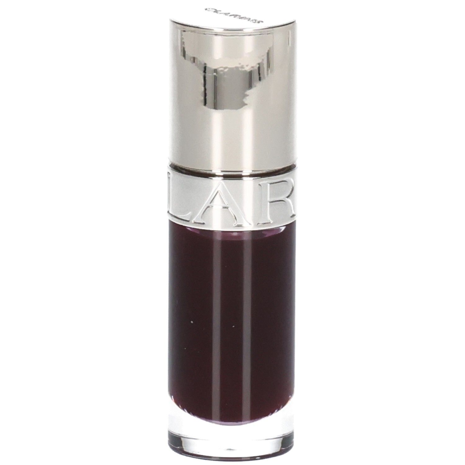 Clarins Lip Comfort Oil 10 - Prune, huile foncée et transparente dans un flacon en verre avec applicateur argenté.