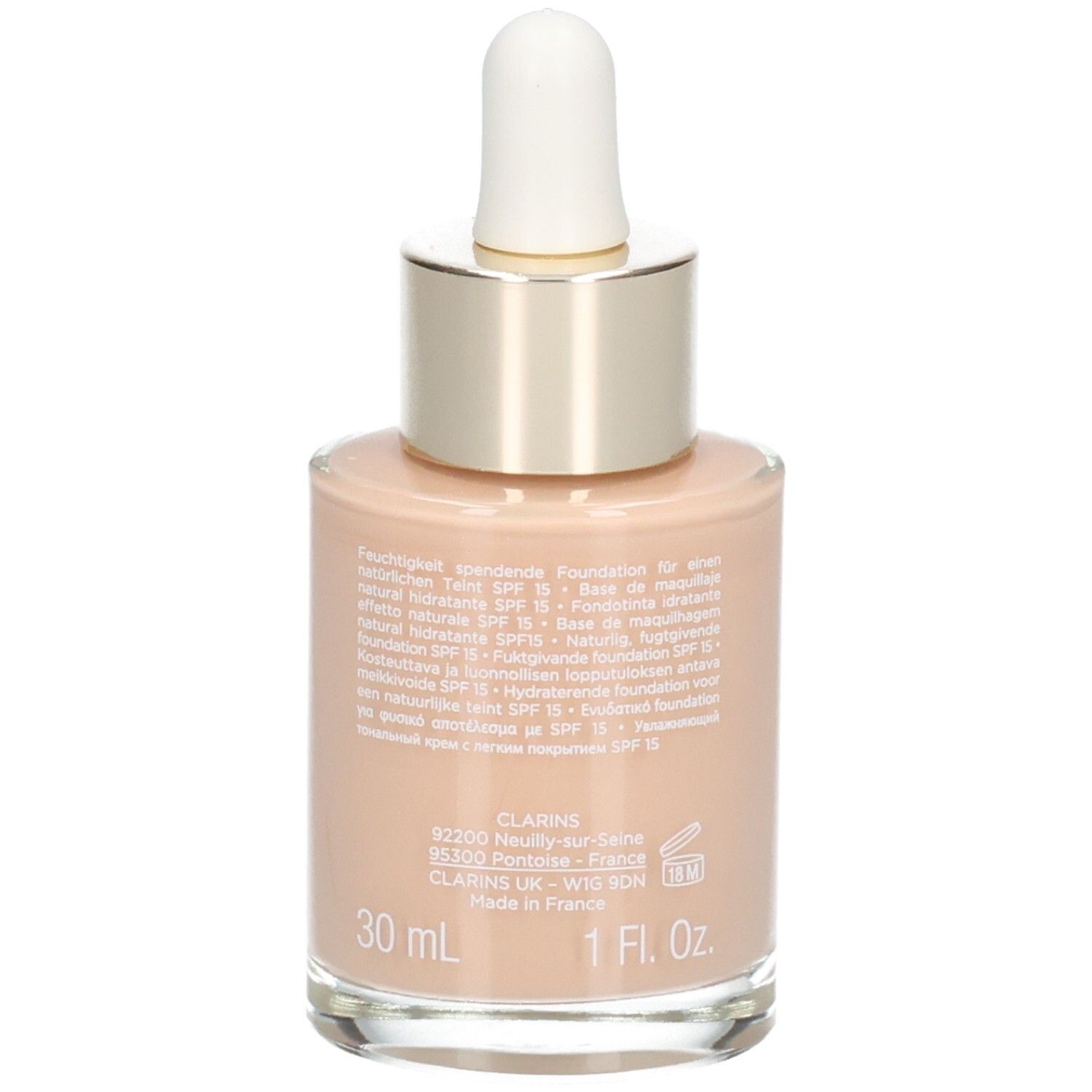 Clarins Skin Illusion Fond de Teint, 107 Beige, 30ml, avec pipette.
