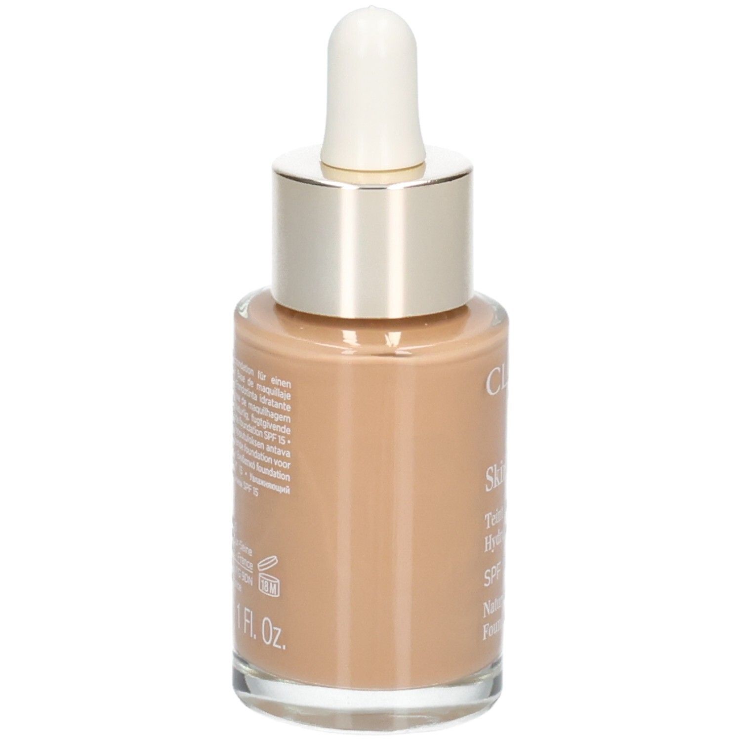 Fond de teint Clarins Skin Illusion, teinte 114C Cappuccino, verso avec ingrédients.