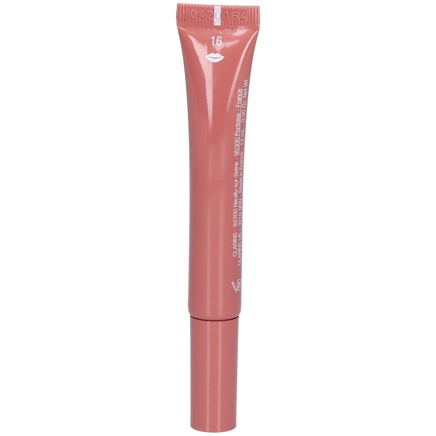 Arrière du tube Clarins Lip Perfector avec le numéro 16 et informations produit.