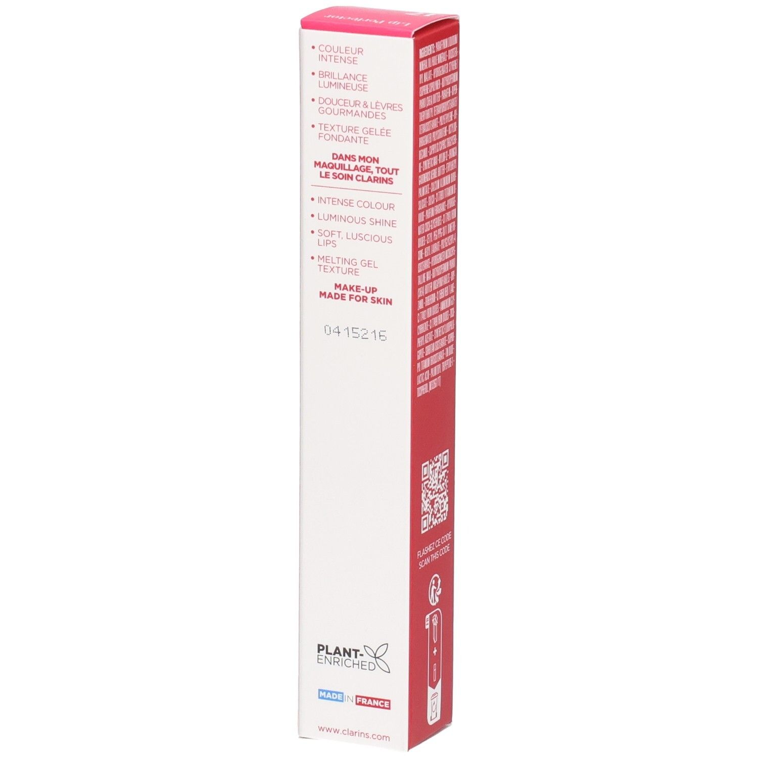 Emballage Clarins Lip Perfector 17 avec caractéristiques produit et origine.