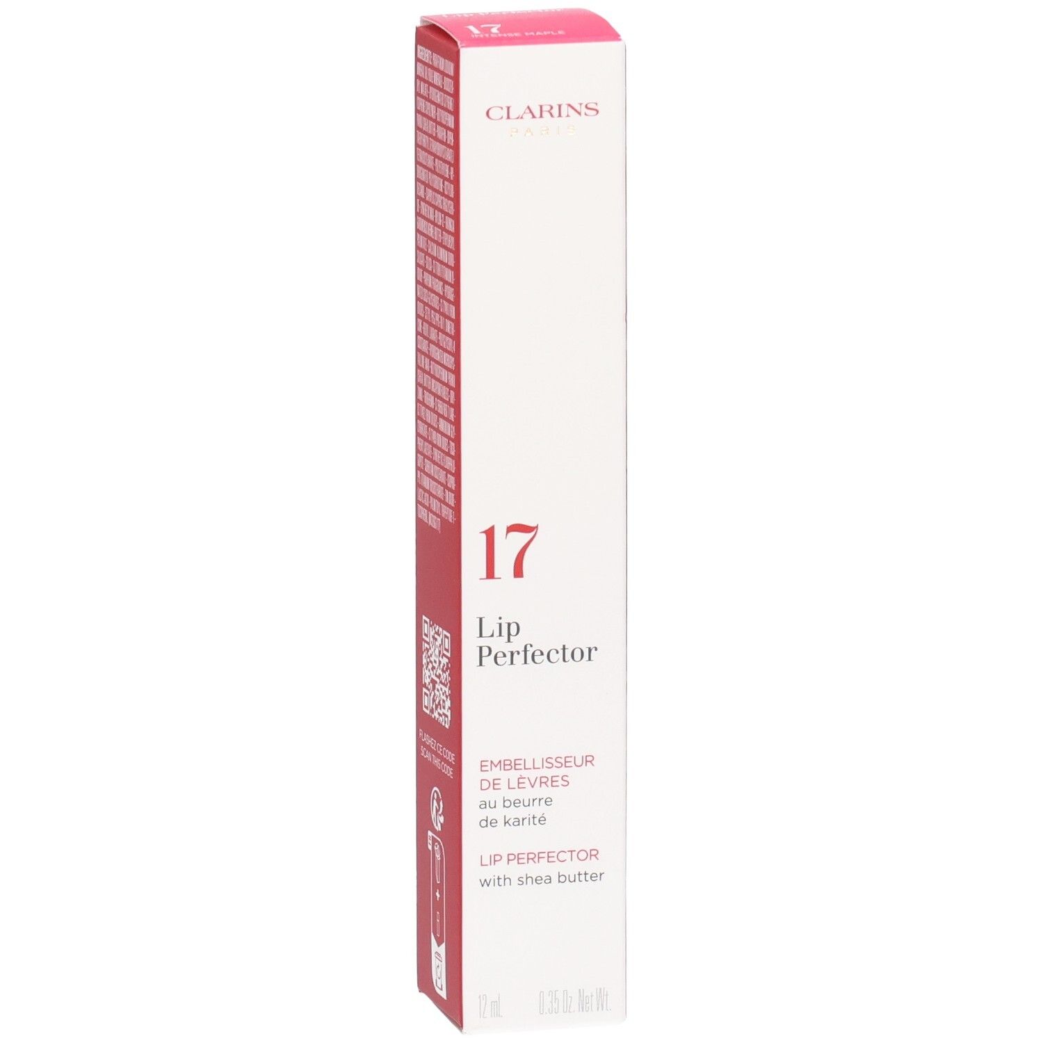 Clarins Lip Perfector 17 dans un emballage rose, face avant avec le numéro 17.
