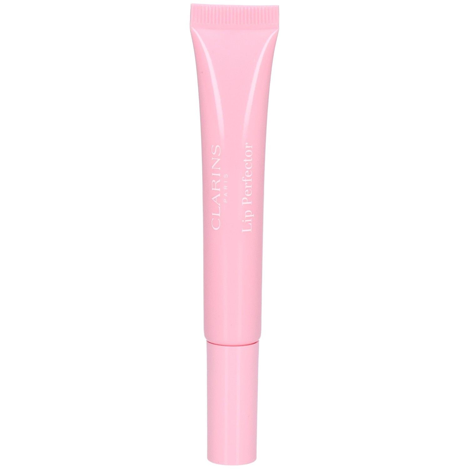 Clarins Lip Perfector 21 Soft Pink Glow, tube rose avec applicateur.