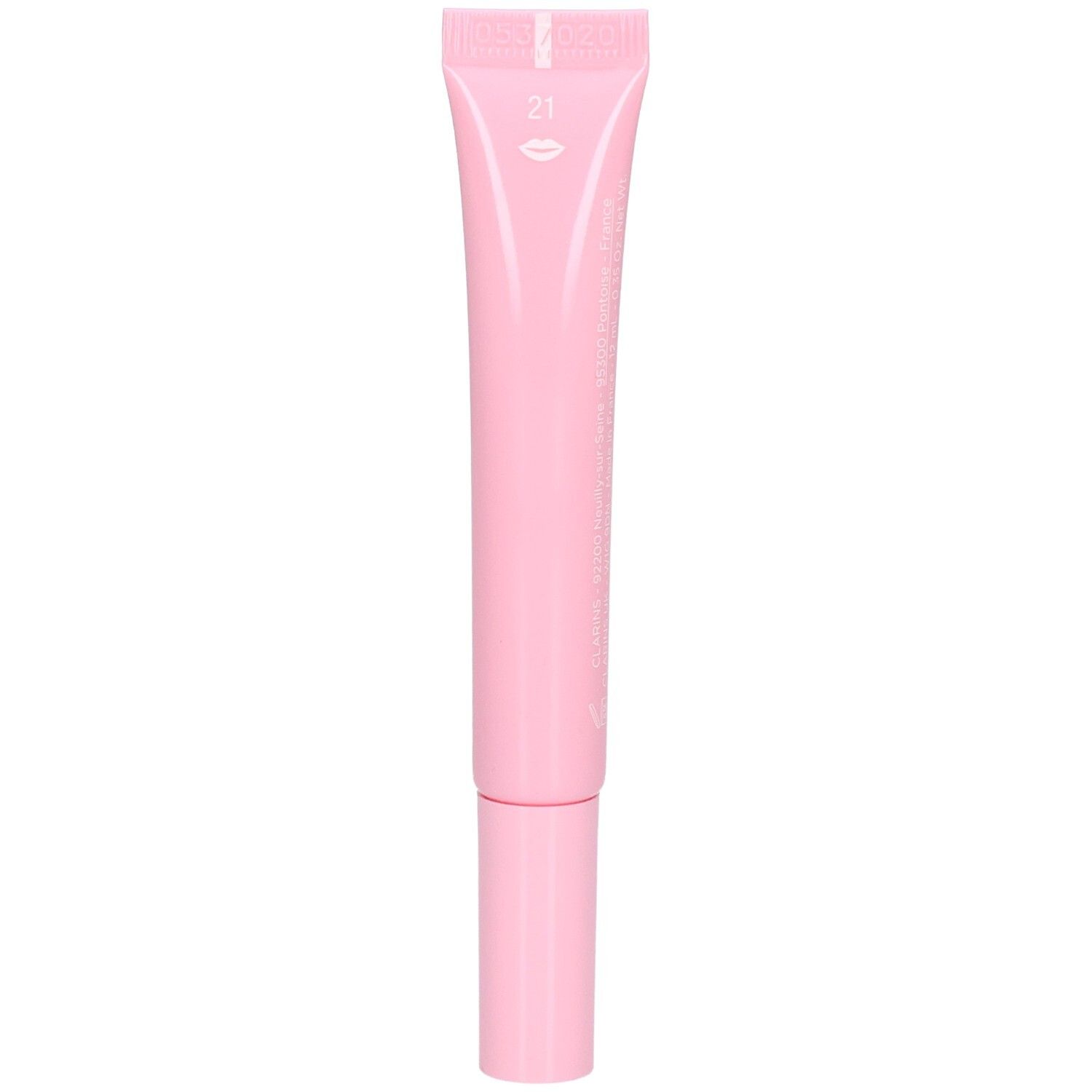 Clarins Lip Perfector 21 Soft Pink Glow, tube rose avec numéro 21 et applicateur.