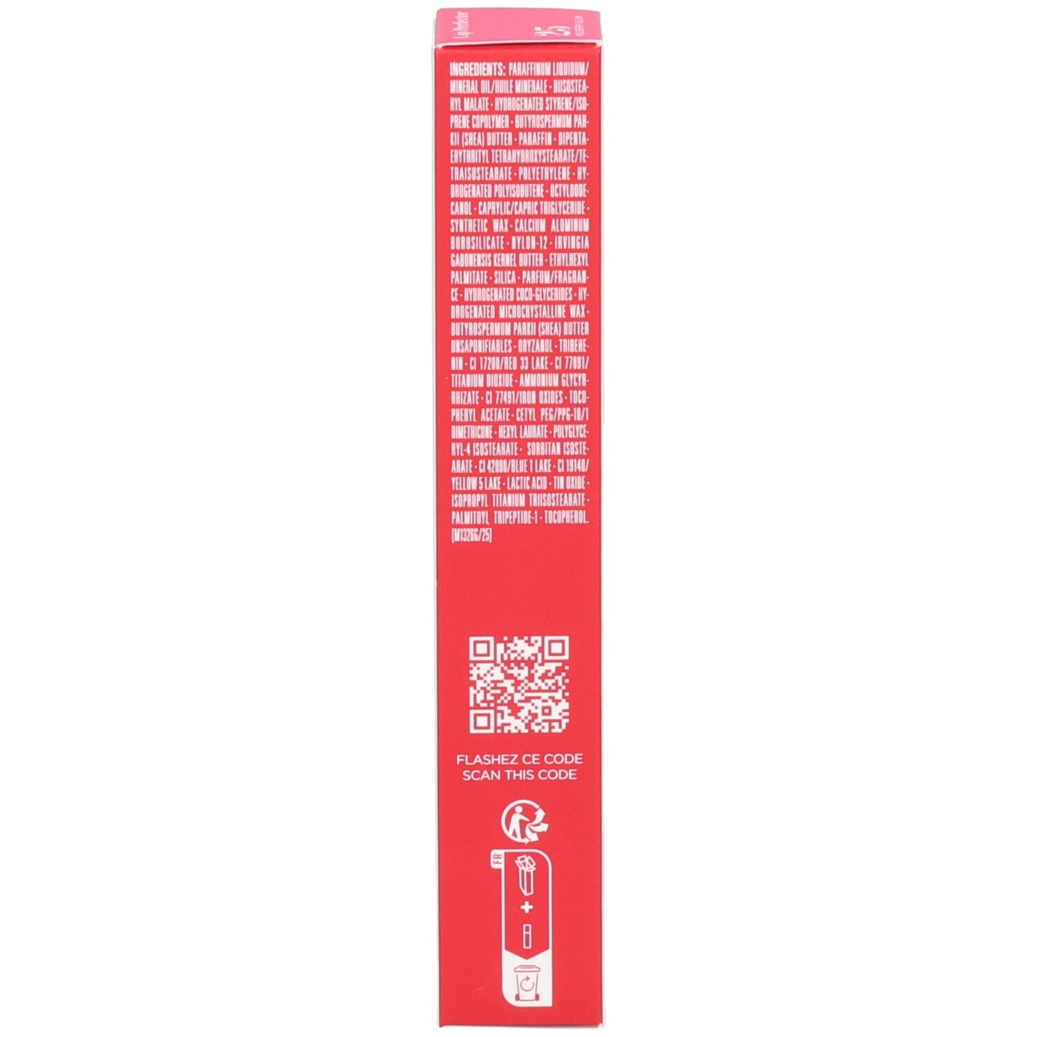 Clarins Lip Perfector, boîte, verso avec ingrédients.