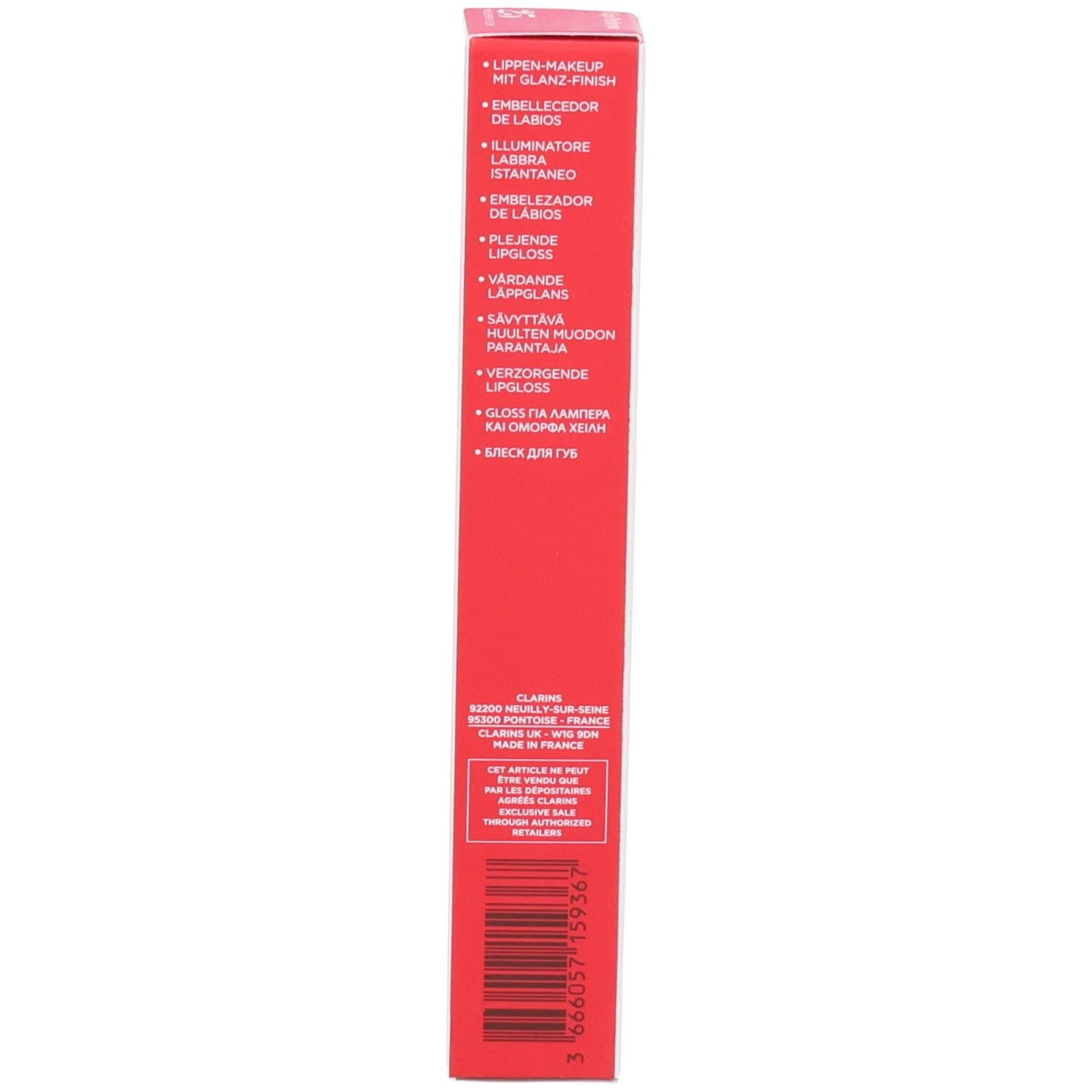Clarins Lip Perfector, boîte, côté avec instructions.