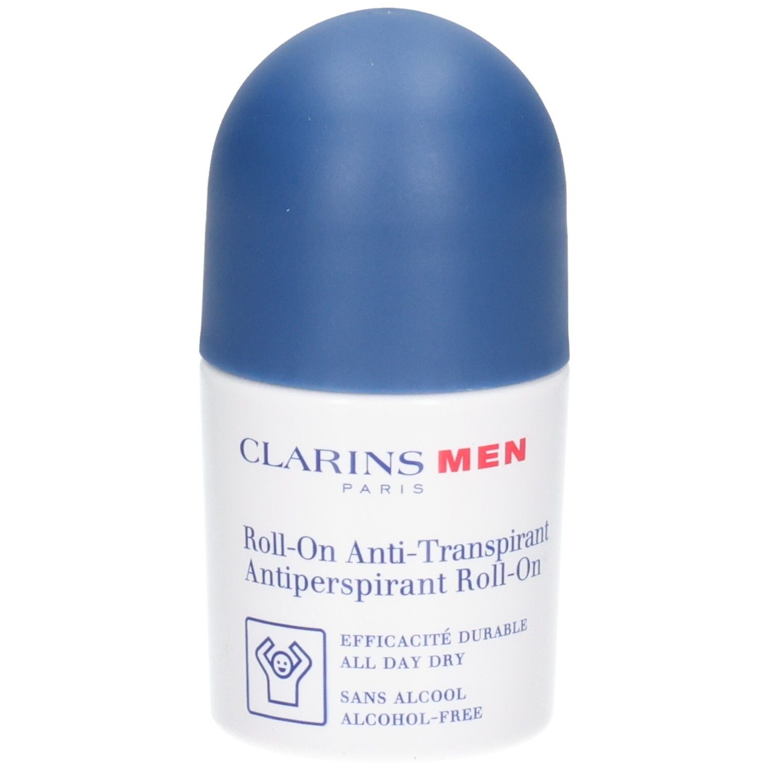 Clarins Men Roll-On Anti-Transpirant avec bouchon bleu. Sans alcool.