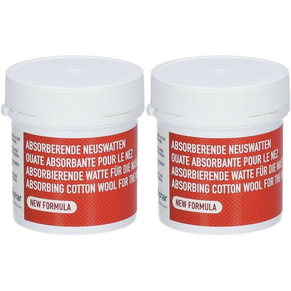 Deux pots de ouate absorbante pour le nez. Nouvelle formule.