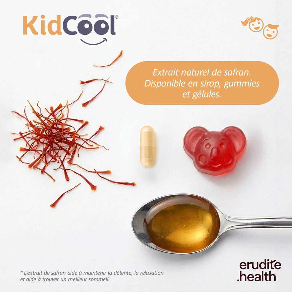 Graphique sur l'efficacité des gommes KidCool® : "Efficacité prouvée", "N°1 recommandé par les médecins".