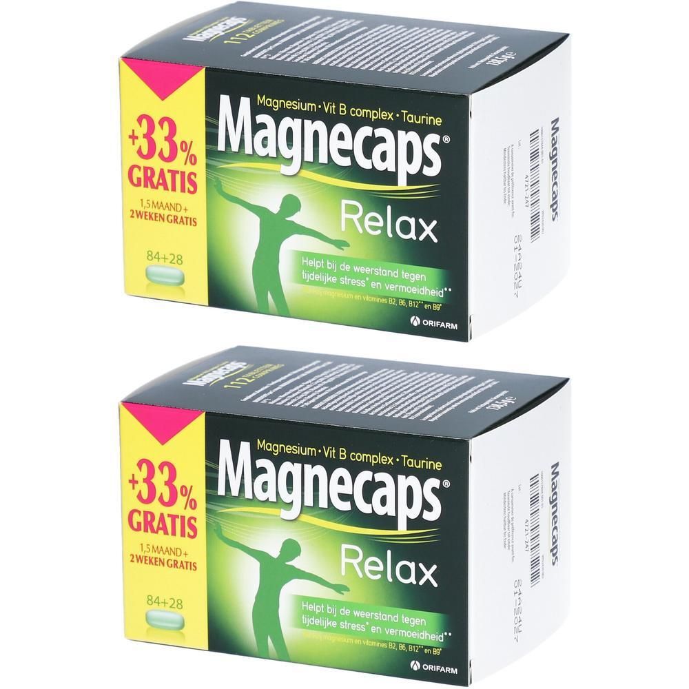 Deux boîtes de Magnecaps Relax avec complexe Magnésium-Vitamine B et Taurine.