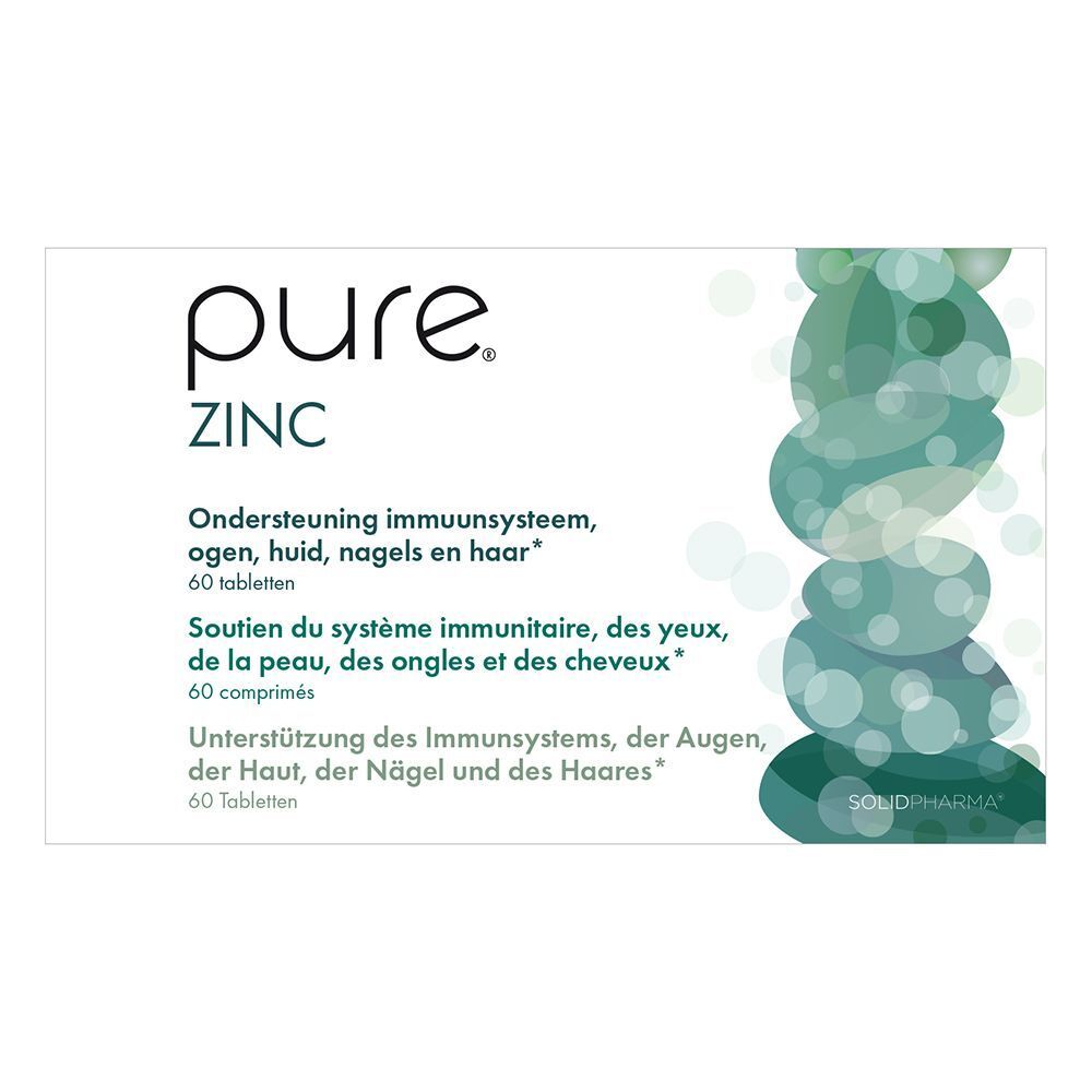 Boîte blanche "pure ZINC". Inscription "Soutien du système immunitaire". 60 comprimés.