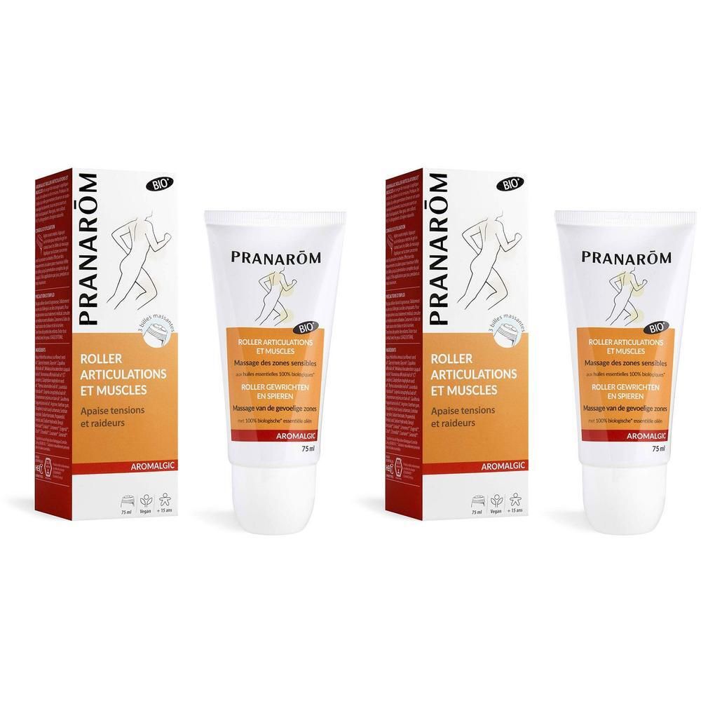 Deux tubes et deux boîtes. Inscription: Pranarôm, Roller Artikulationen et Muscles. Certification Bio.