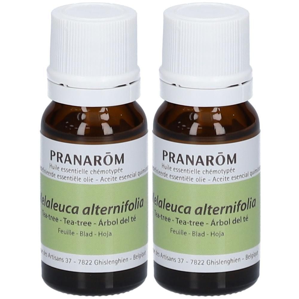Deux flacons d'huile essentielle de Tea-tree PRANAROM, Melaleuca alternifolia, 10ml.