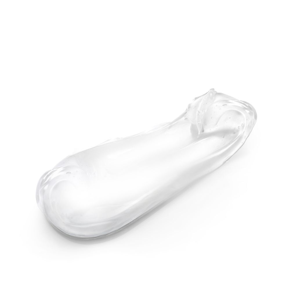 Gel transparent étalé sur fond blanc. Aucun emballage visible.