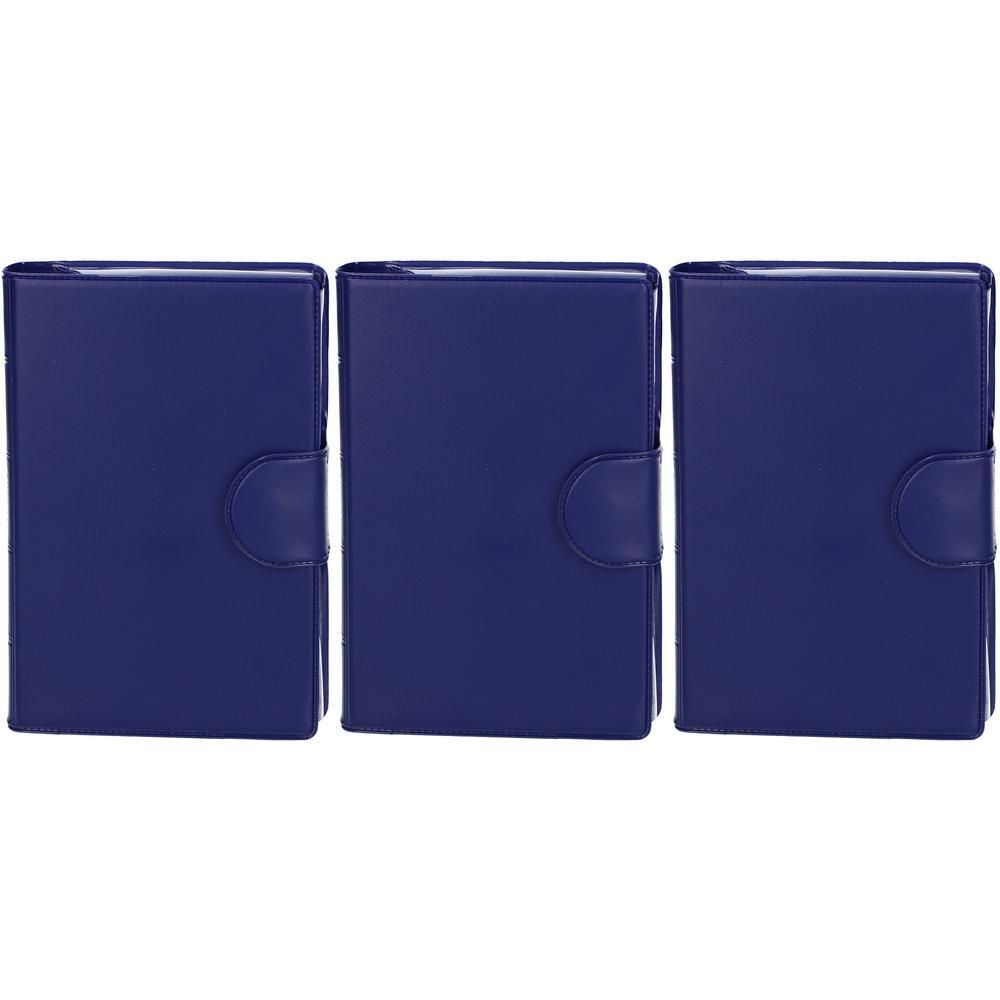 Trois piluliers bleus avec fermetures. Forme rectangulaire, surface brillante.