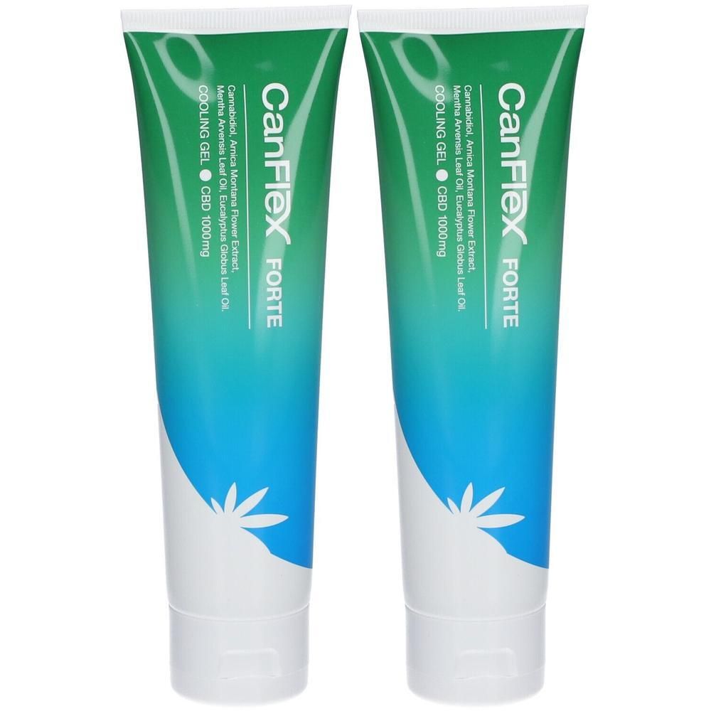 Deux tubes de gel. Vert et blanc, nom du produit et ingrédients. CBD 1000mg.