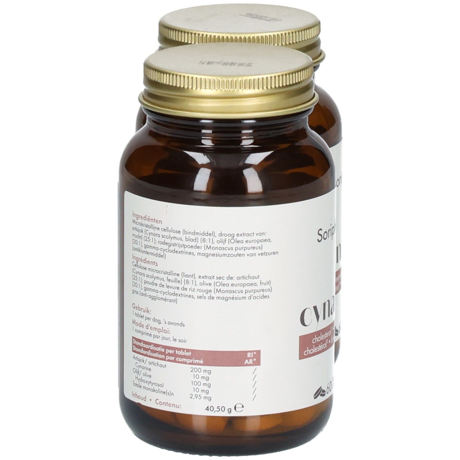 Arrière d'un flacon Soria Natural Cynastan avec liste d'ingrédients et informations de dosage.