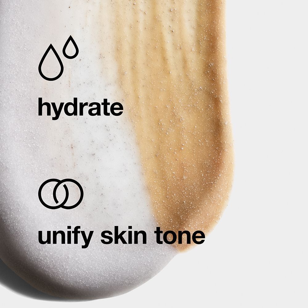 Échantillon de produit CLINIQUE Dramatically Different™ Moisturizing BB-Gel. Texture avec icônes : gouttes d'eau pour 'hydrate', cercles pour 'unify skin tone'.