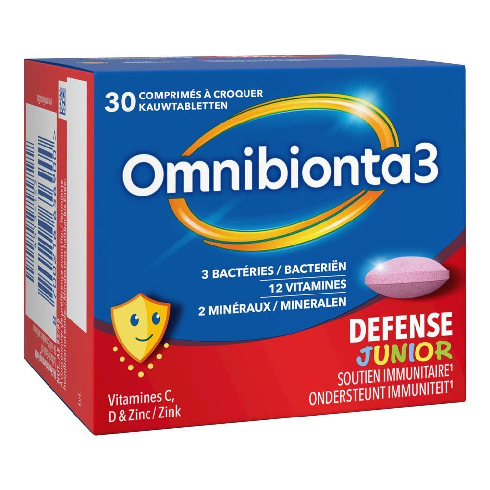 Informations nutritionnelles. Tableau avec ingrédients, dosage et %AR. Fond bleu.