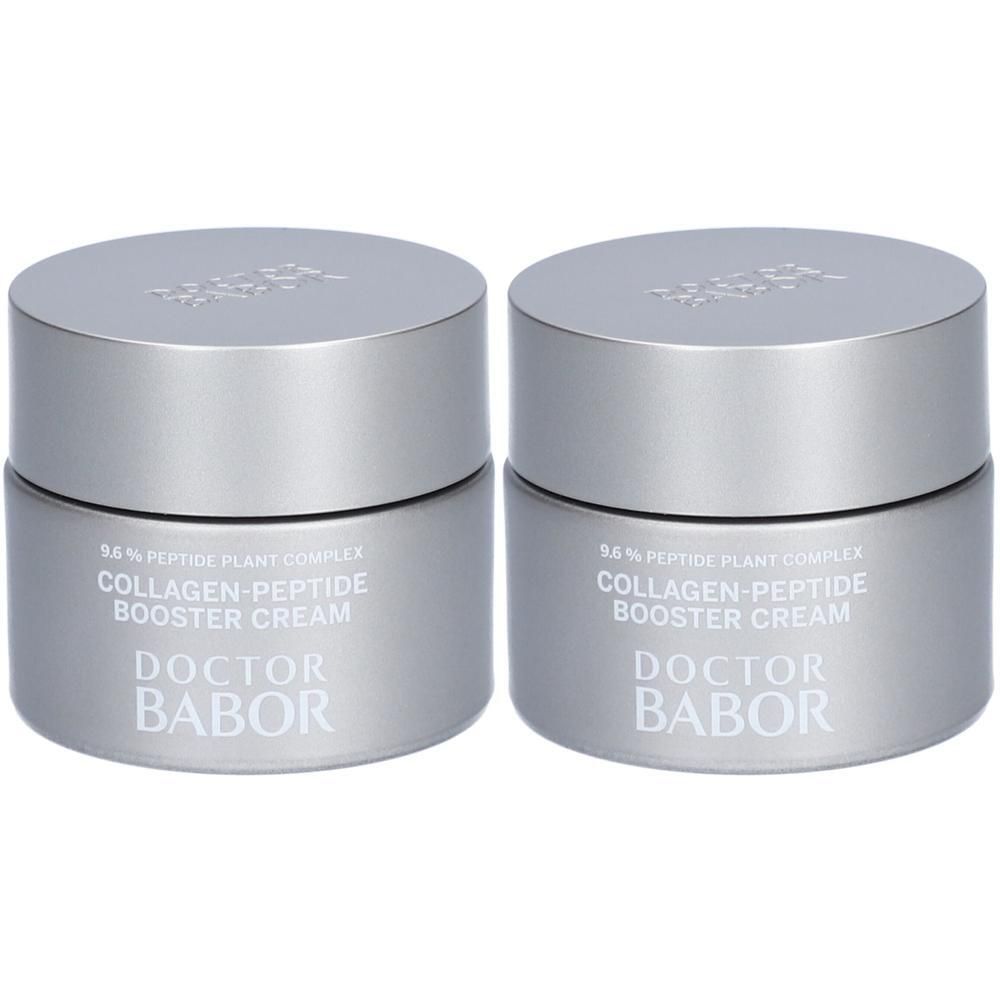 Deux pots argentés. Inscription: Doctor Babor, Collagen-Peptide Booster Cream.