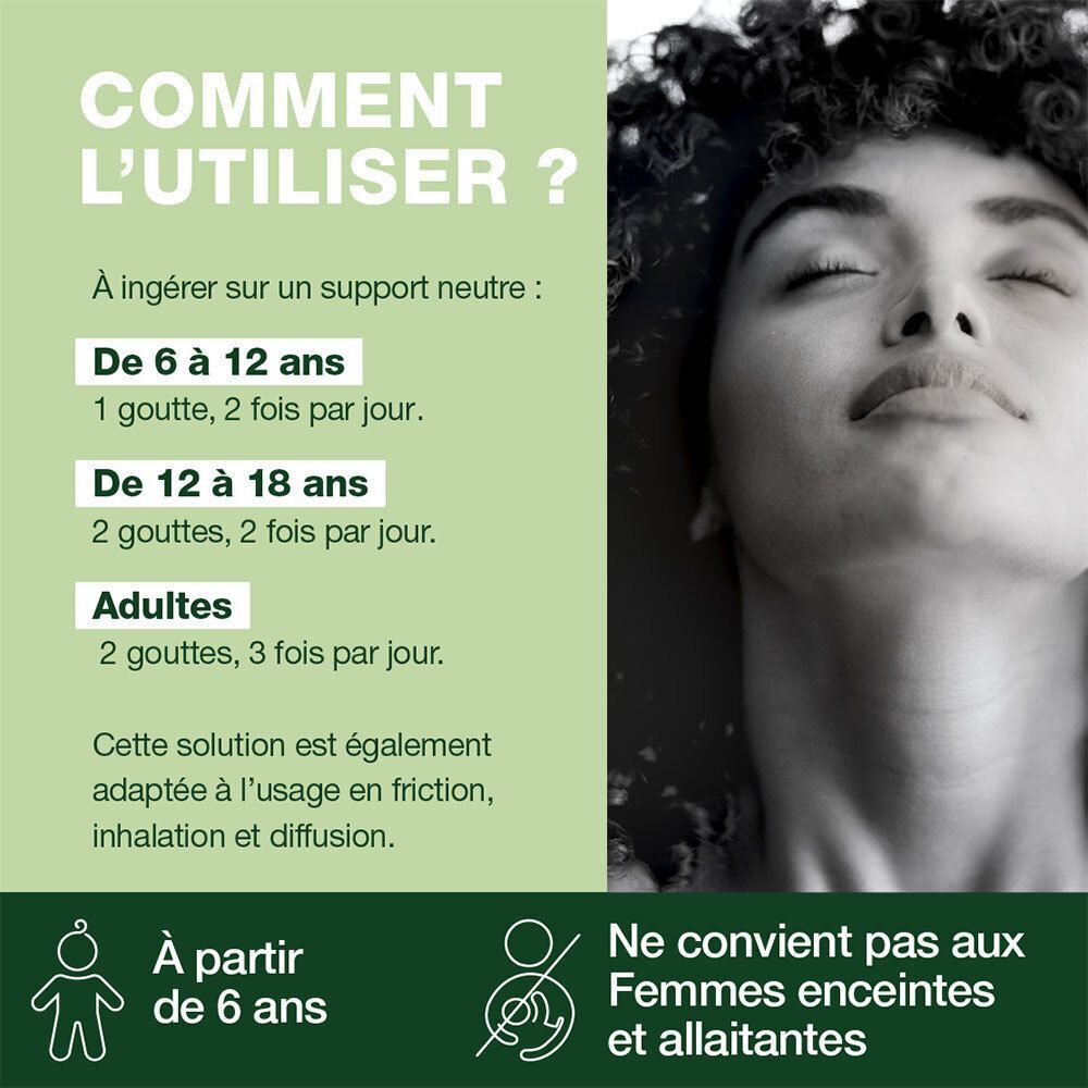 Conseils d'utilisation. Dosage pour enfants, adolescents et adultes. Ne convient pas aux femmes enceintes.