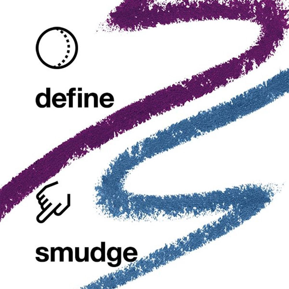 Deux lignes courbes violettes et bleues. Mots: define, smudge. Symbole main et cercle.