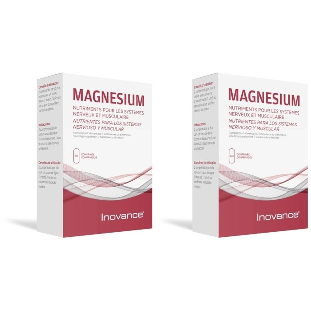 Deux boîtes rectangulaires avec "MAGNESIUM". Logo Inovance en bas. Couleurs rouge et blanc.