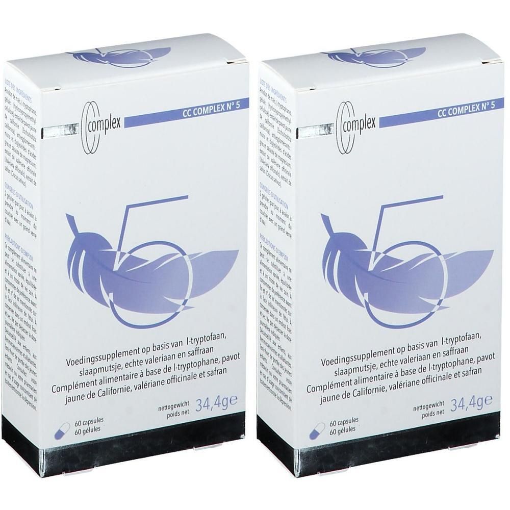 Deux boîtes rectangulaires avec informations produit et logo "CC complex". Inscriptions en néerlandais et français.