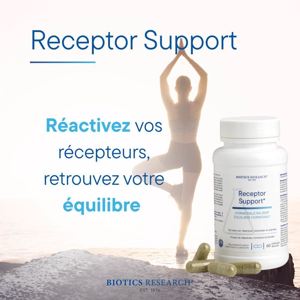 Deux bouteilles de Receptor Support et quatre gélules.