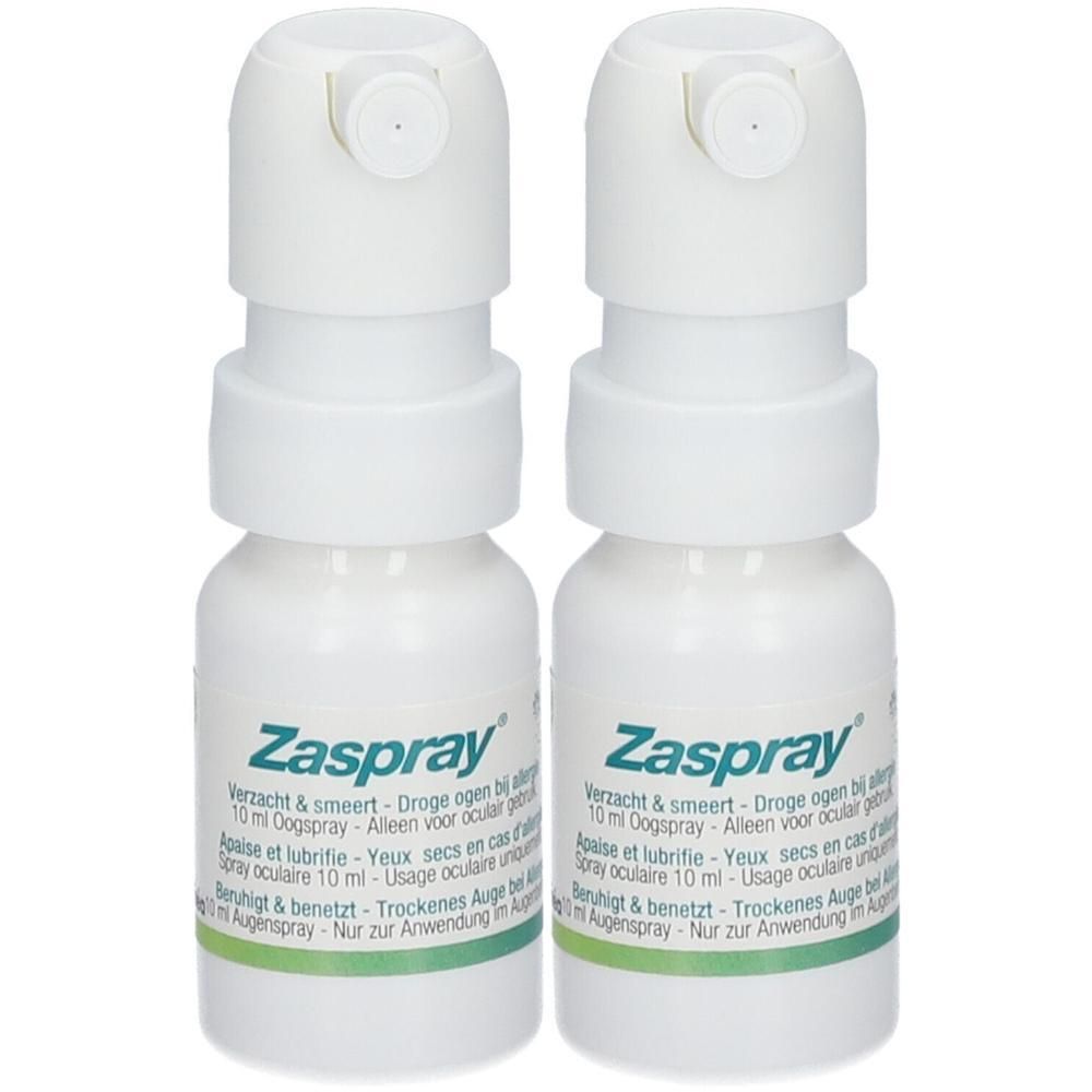 Deux flacons pulvérisateurs blancs avec l'inscription "Zaspray".