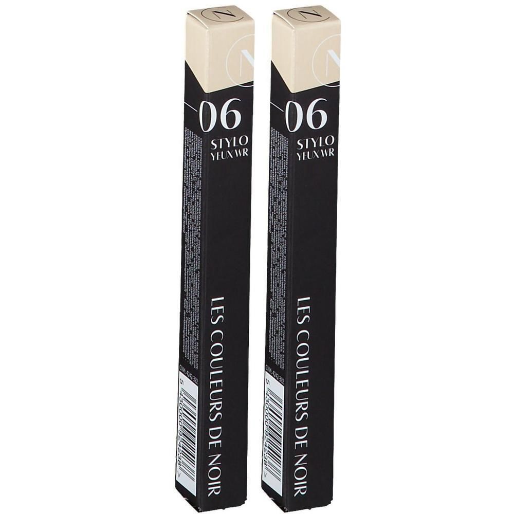 Deux stylos noirs dans des emballages allongés. Inscription: Les Couleurs De Noir, Stylo Yeux WR 06.