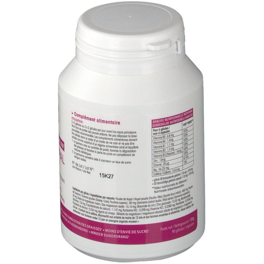 Flacon blanc avec étiquette. Inscription: Vera Sana Pronopal Plus. Contient des informations sur les ingrédients et l'analyse nutritionnelle.