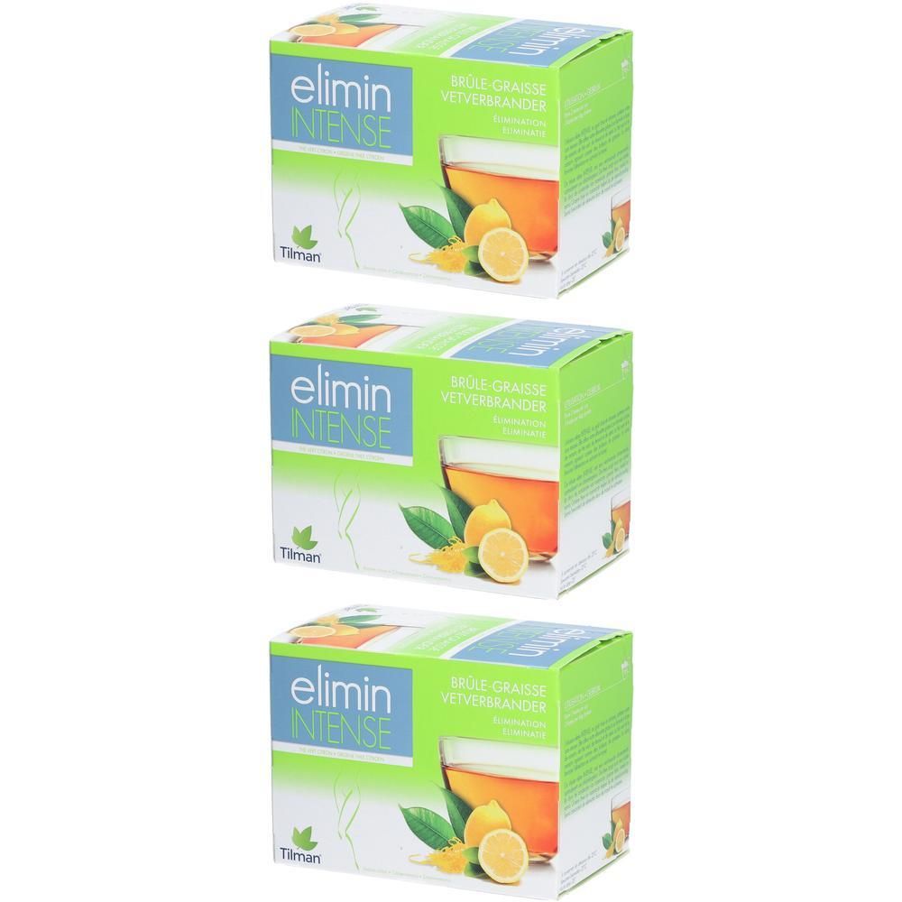 Trois boîtes vertes avec nom du produit et illustration de boisson au citron. Marque Tilman.