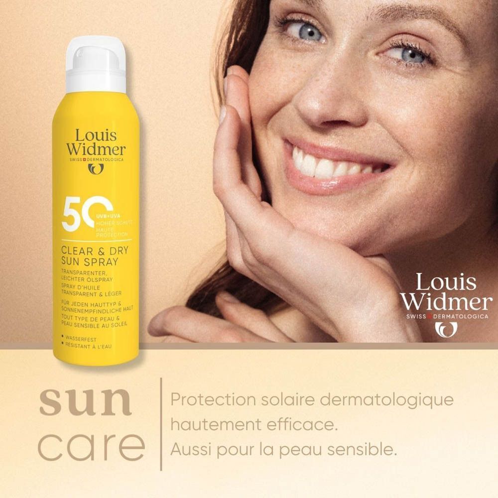 Louis Widmer Clear & Dry Sun Spray SPF50, "Nouveau Design".