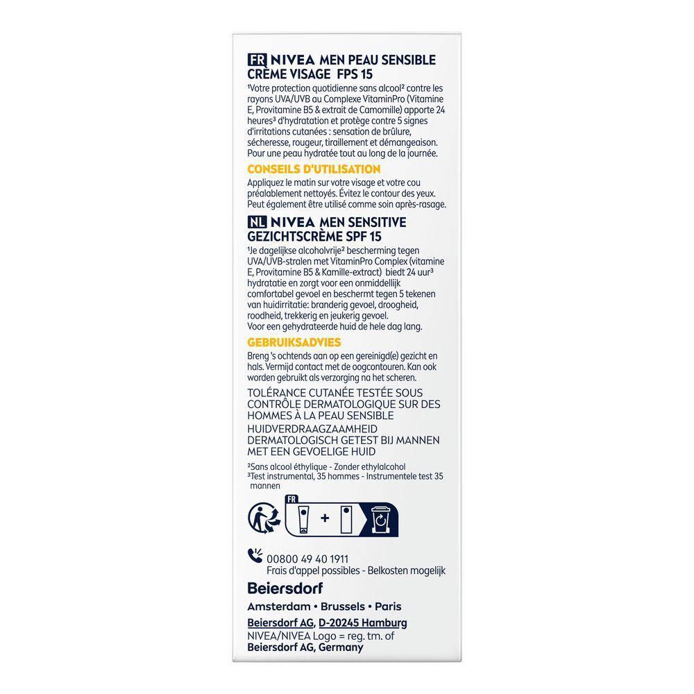 Dos de l'emballage. Texte en français et en néerlandais. Informations sur l'utilisation et les ingrédients. Coordonnées.