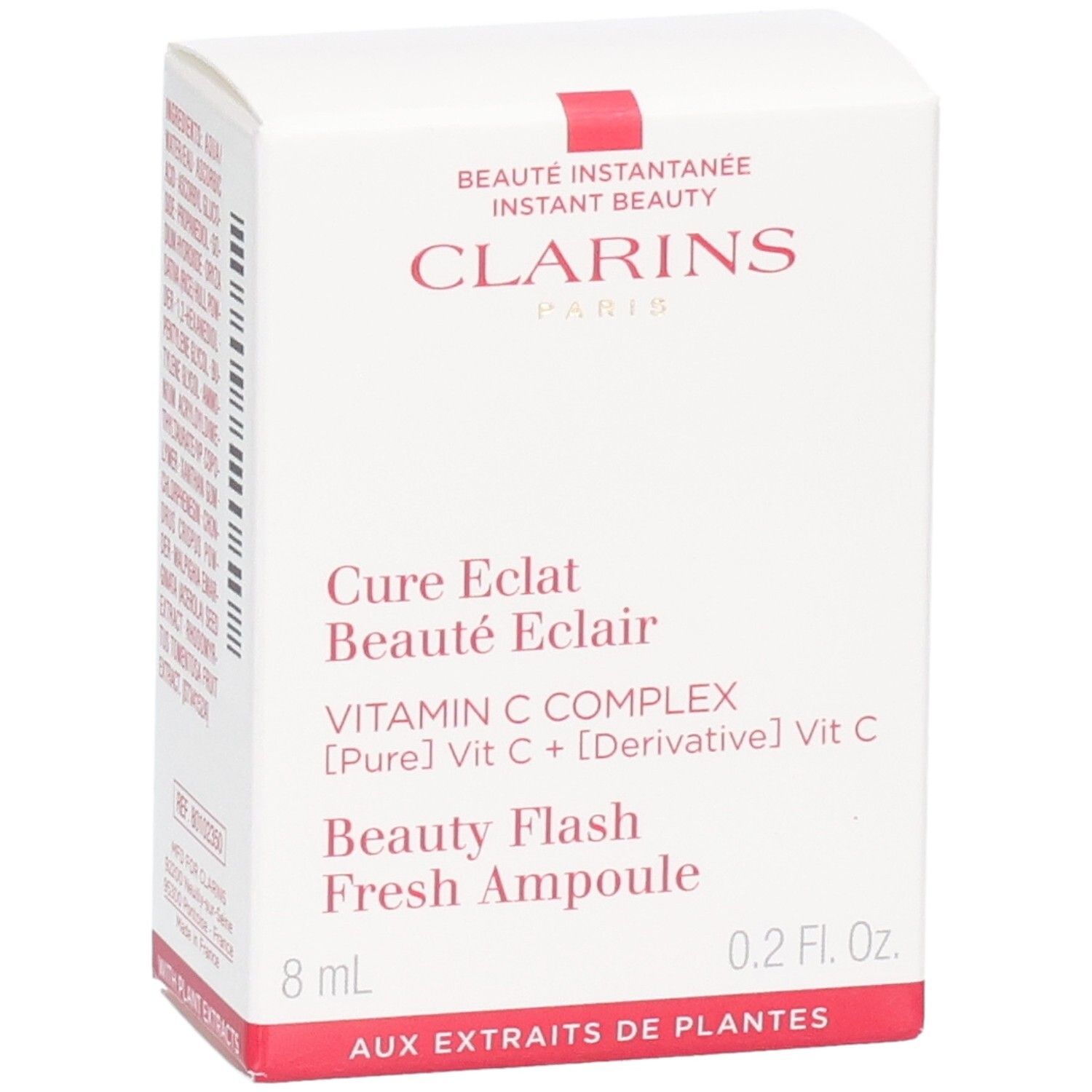 Face avant de la boîte Clarins Beauty Flash Fresh Ampoule avec logo et nom du produit.