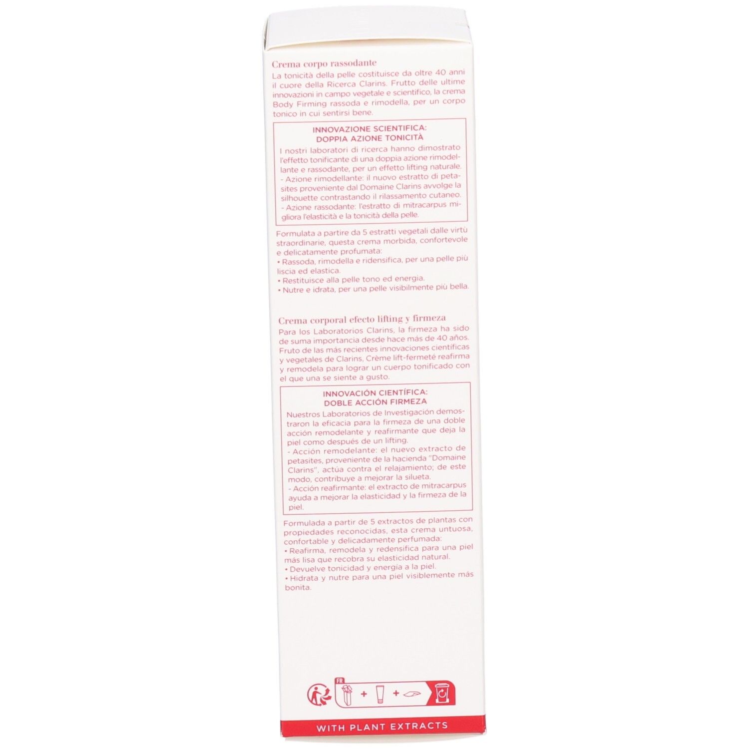 Emballage Crème Corps Raffermissante Clarins, côté avec informations