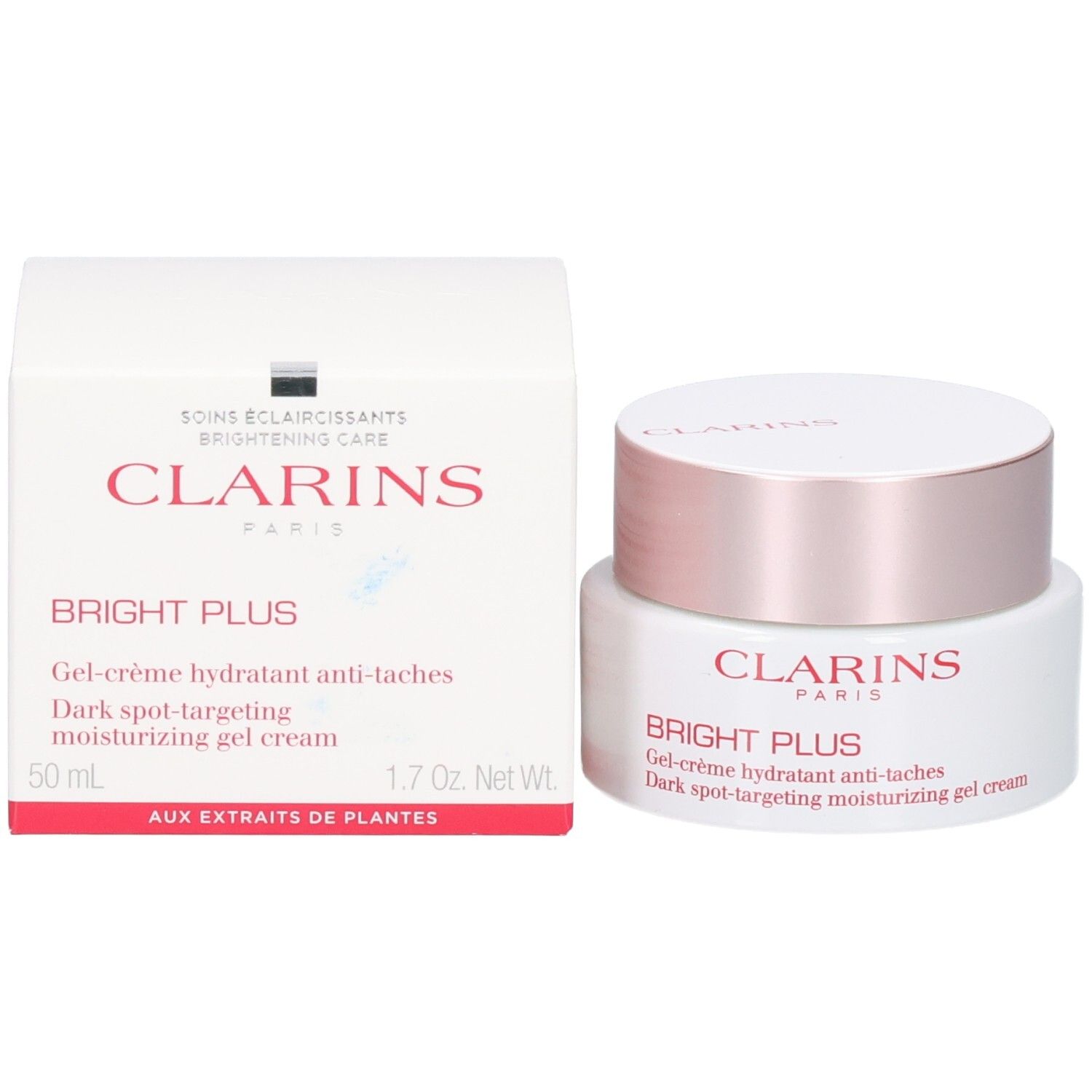 Clarins Bright Plus Gel-crème hydratant anti-taches, avec boîte.