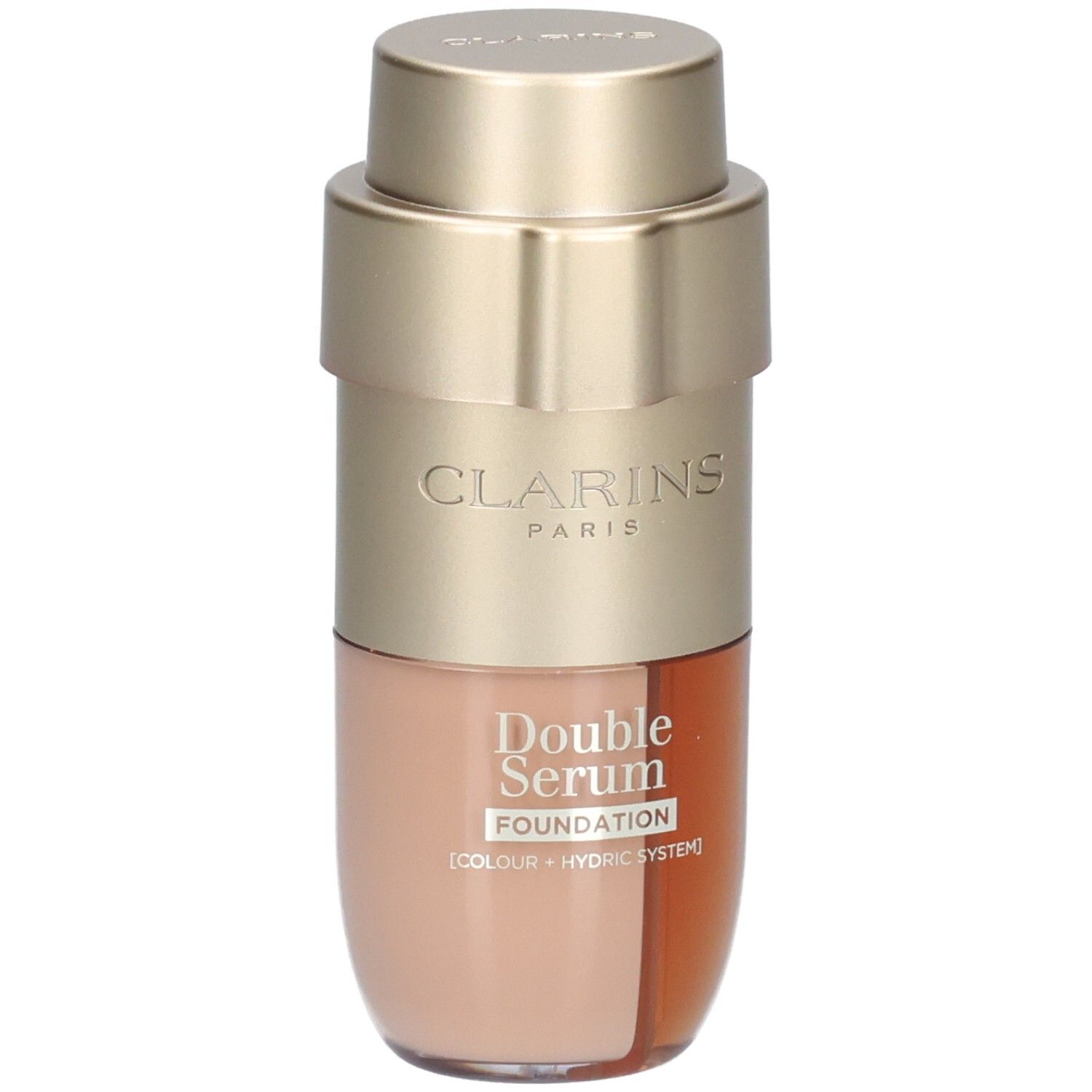 Clarins Double Serum Foundation L6W dans un emballage doré et beige.
