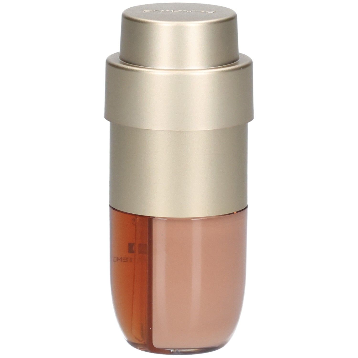 Clarins Double Serum Foundation M3C, un compartiment avec fond de teint doré, l'autre avec sérum.