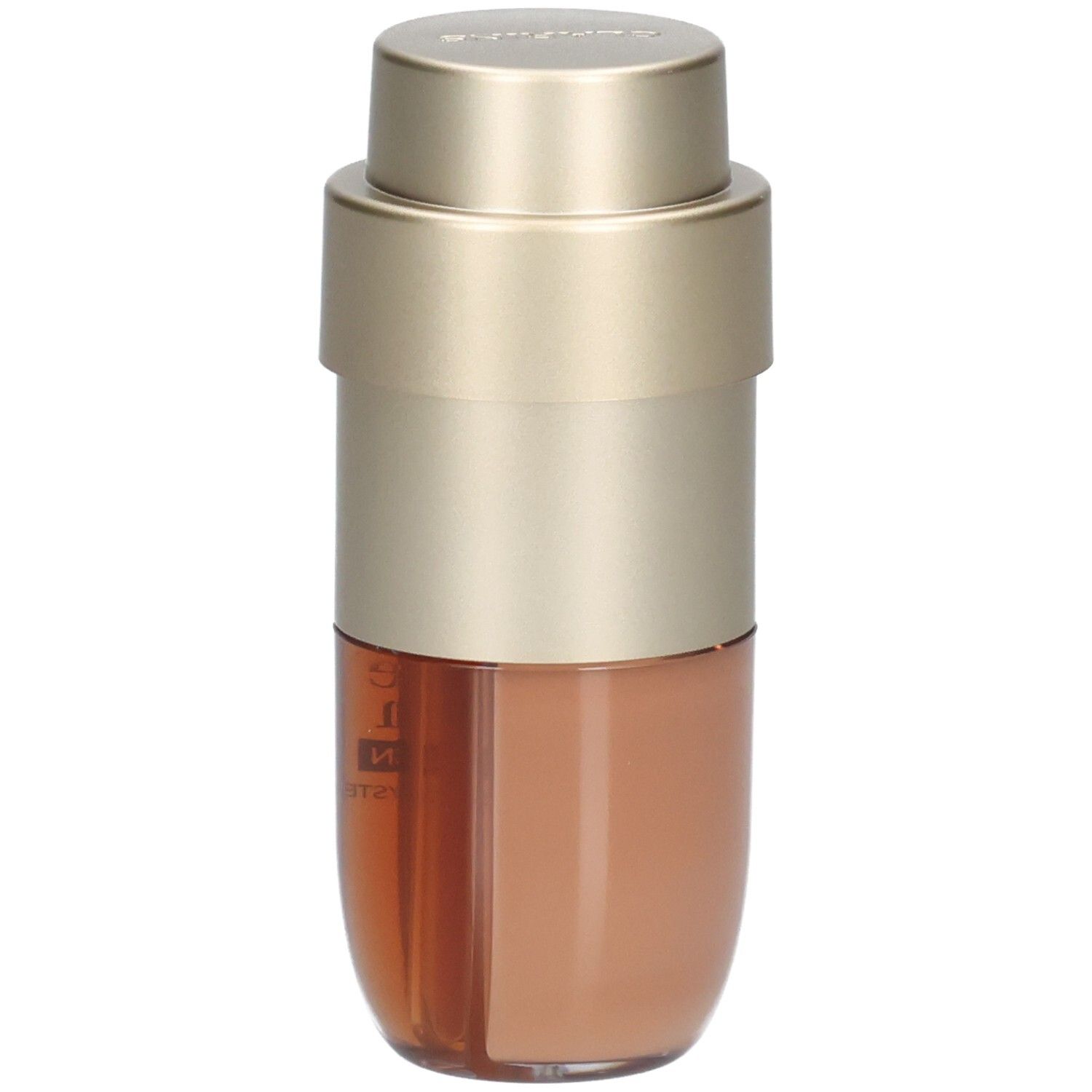 Clarins Double Serum Foundation M5C, bouchon pompe doré, flacon marron.
