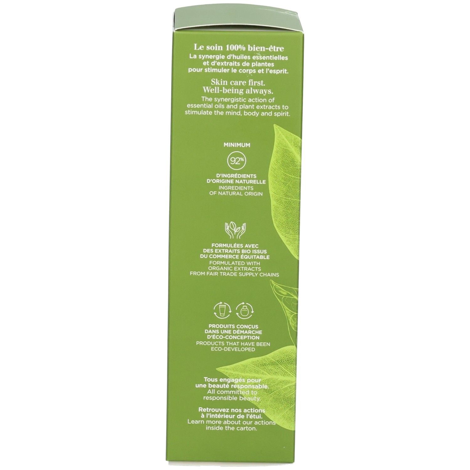 Côté de la boîte Clarins Aroma Eau Extraordinaire avec informations et logos.