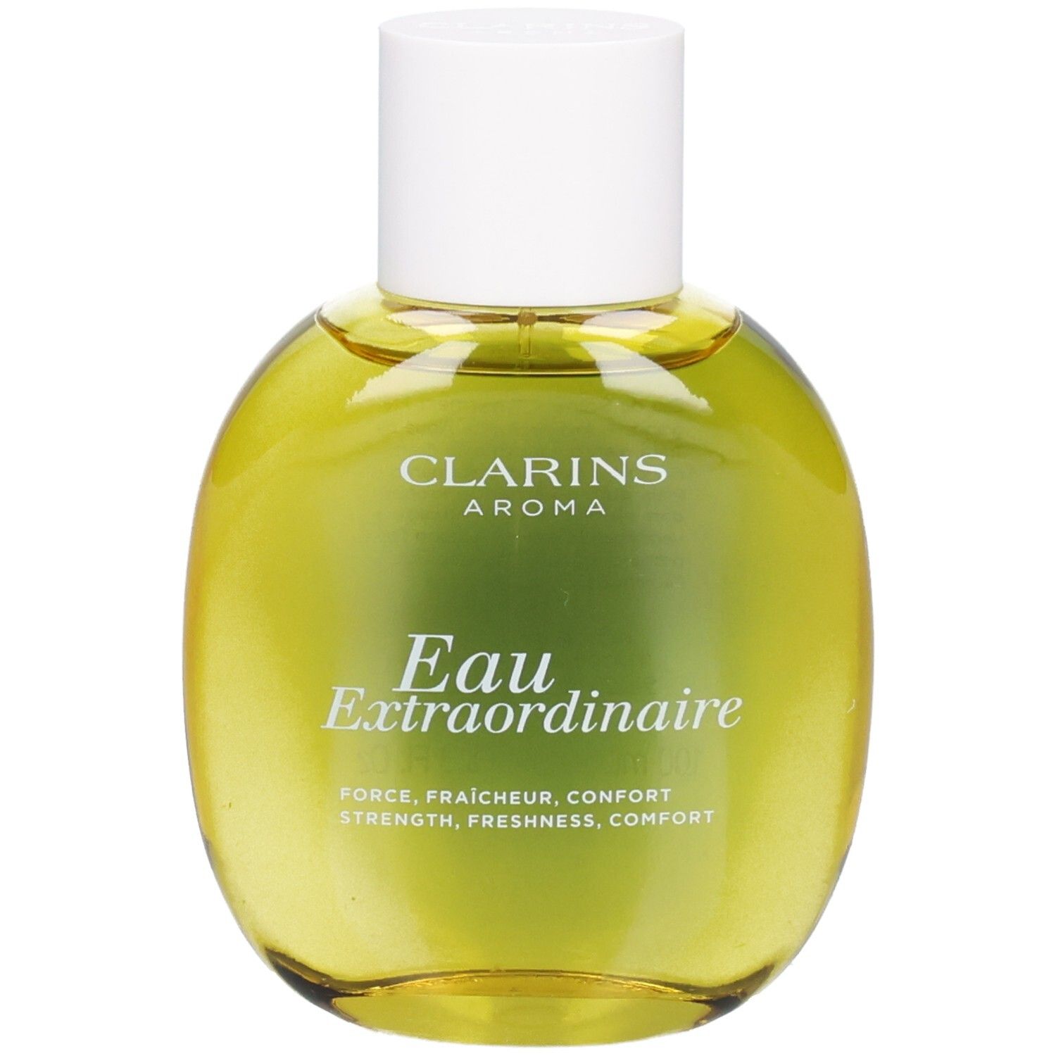 Flacon Clarins Eau Extraordinaire Aroma avec bouchon blanc.