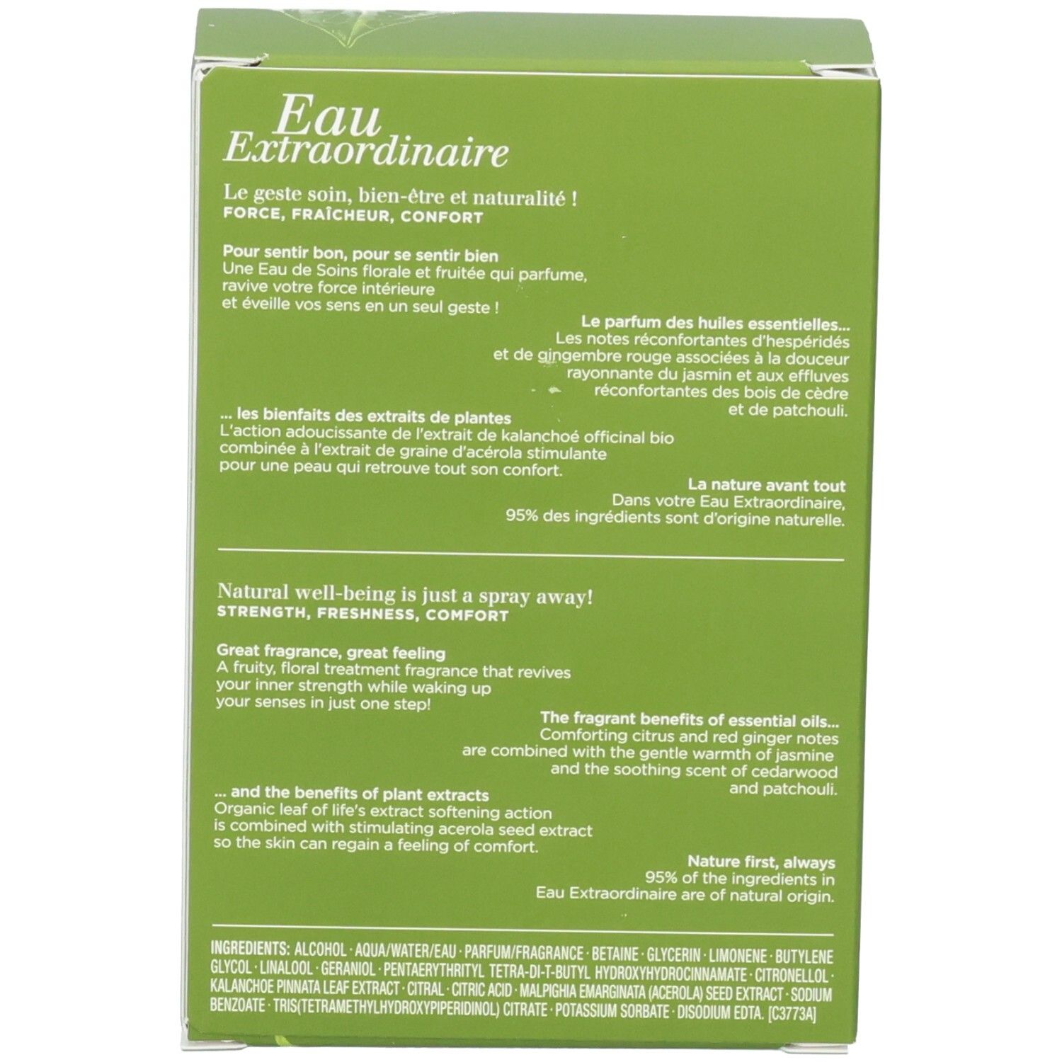 Emballage Clarins Eau Extraordinaire Aroma, verso.