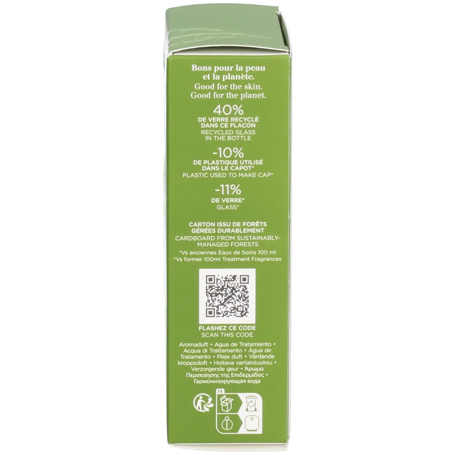 Emballage Clarins Eau Extraordinaire Aroma, côté avec QR code.
