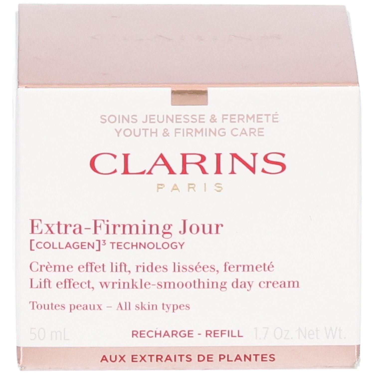 Clarins Extra-Firming Jour Crème de jour Recharge, 50ml, avec extraits de plantes.