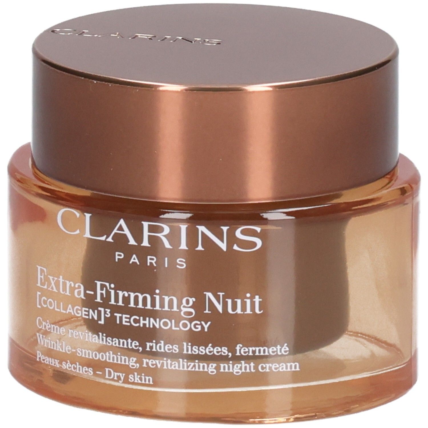 Pot Clarins Extra-Firming Nuit avec couvercle couleur cuivre.